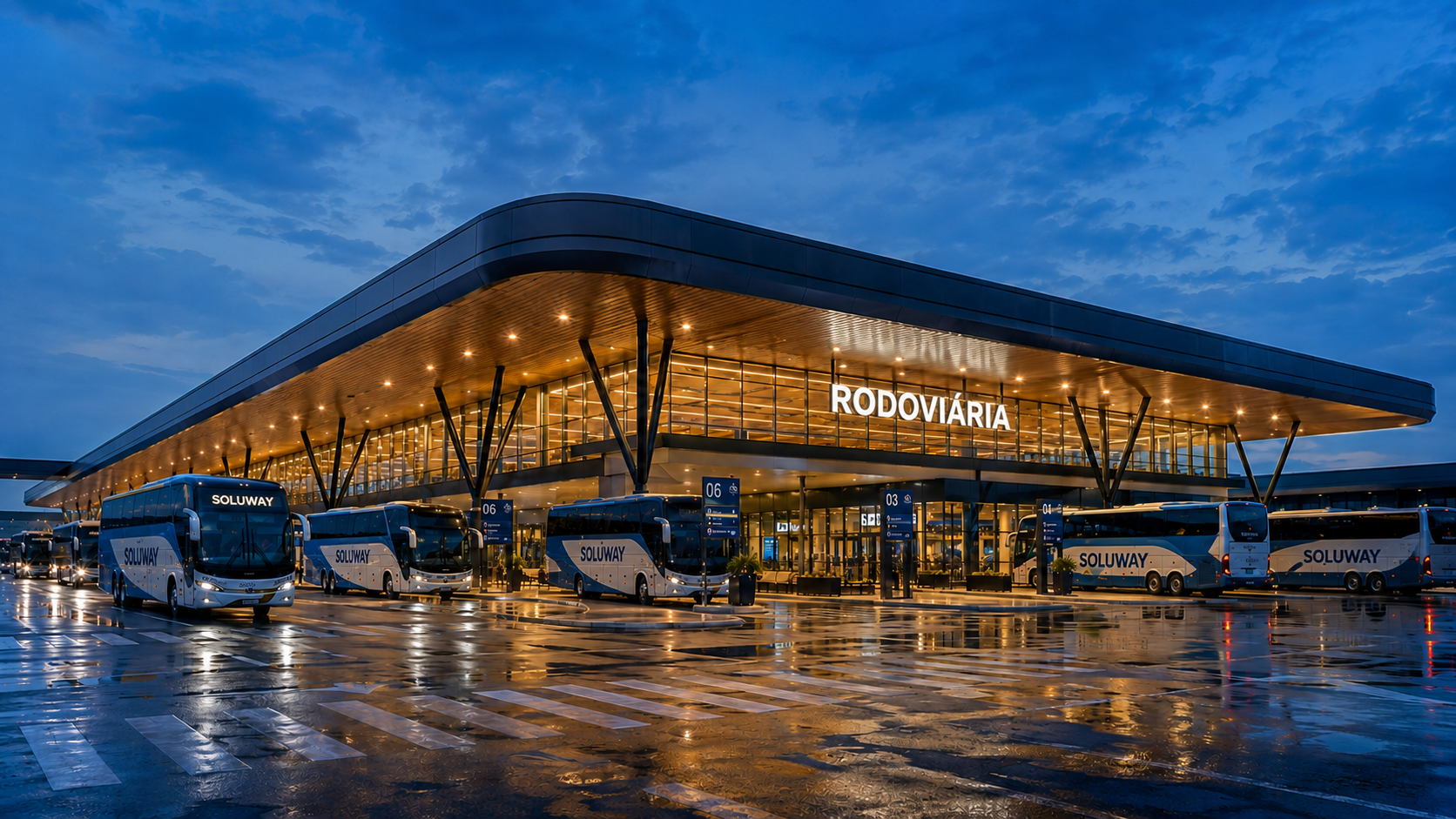 Rodoviária moderna com ônibus